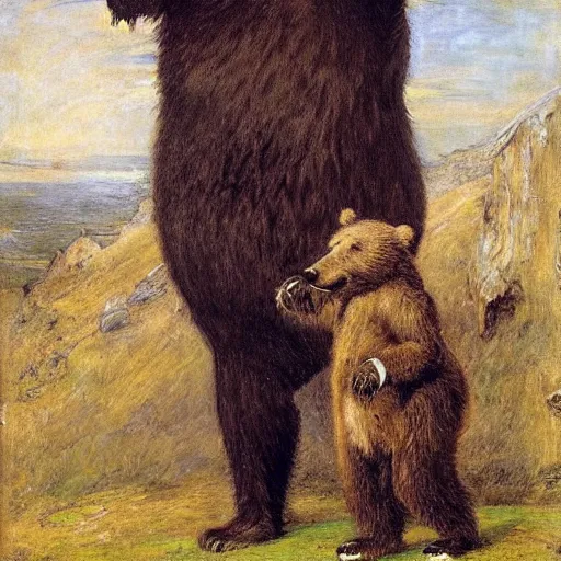 Image similar to oversized grizzly bear as an 1 8 th century nobleman, painted by john everett millais