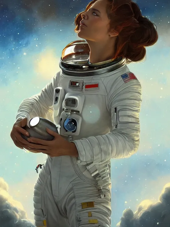 Prompt: Jô Soares, wearing a astronaut suit, playing bongo, heavenly nebula clouds background, close-up shot, elegant, digital painting, cinematic, epic, trending on artstation, concept art, smooth, sharp focus, illustration, art by artgerm and Greg Rutkowski and Alphonse Mucha