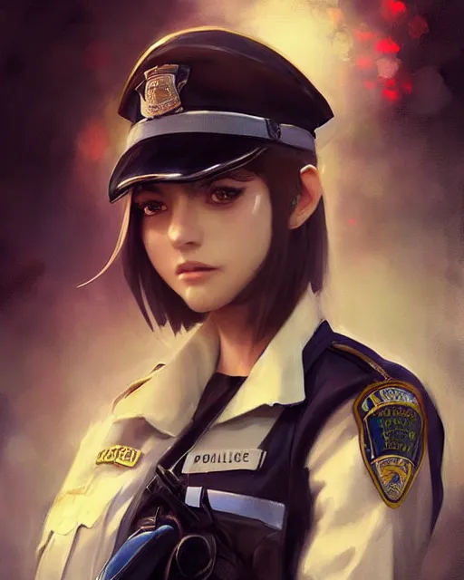 Image similar to Hyper realistic painting of a beautiful girl in a police uniform, hyper detailed, anime, by greg rutkowski, trending on artstation