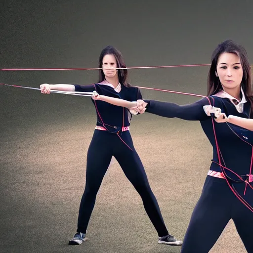 Image similar to photo realistic, a attractive sports woman in archery, pointing his bow, uhd 8 k, highly detailed