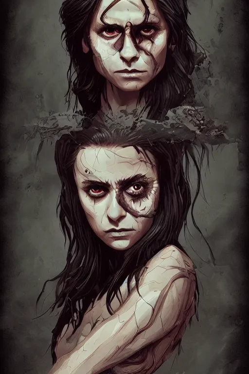 Image similar to nina dobrev in sleepy hollow, full body, big two toned eyes, teeth gritted, horror, intricate details, cinematic, epic, realistic, anatomy, tomer hanuka, uplight, artstation, photorealistic, scary