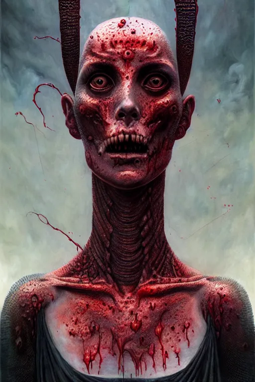 Prompt: gorgeous lilith the mother of all monsters, destroyer! of worlds, blood dripping from mouth, raining ash & smoke, fine art masterpiece, highly detailed dino valls wayne barlowe machiej kuciara, dramatic lighting, long shot, wide angle, uhd 8 k, sharp focus