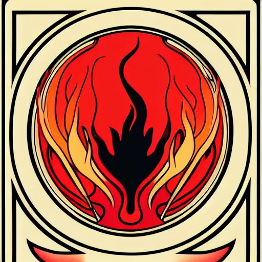 Image similar to minimalistic clean retro fire flames warning label art by alphonse mucha, smooth curves, behance