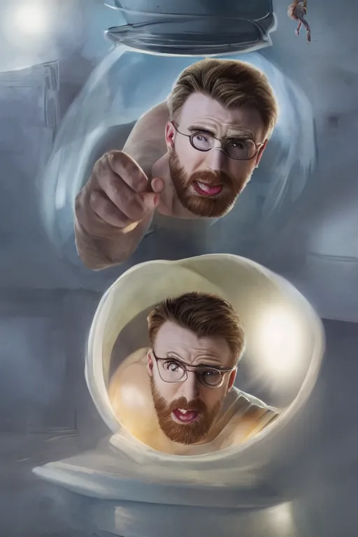 Prompt: chris evans peeks out of an egg, very detailed, concept art, matte painting, 8 k