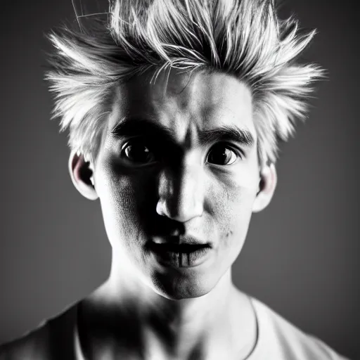 Image similar to portrait of down syndrome xqc, sharp focus, 4 k editorial photograph, soft lighting, black background