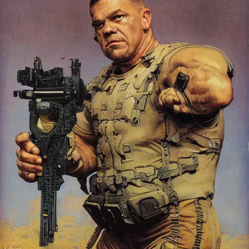 Prompt: single page upper body and head portrait of jocko willink as mutant solider, dynamic action, dystopian, by lawrence alma tadema and zdzislaw beksinski and norman rockwell and jack kirby and tom lovell and greg staples