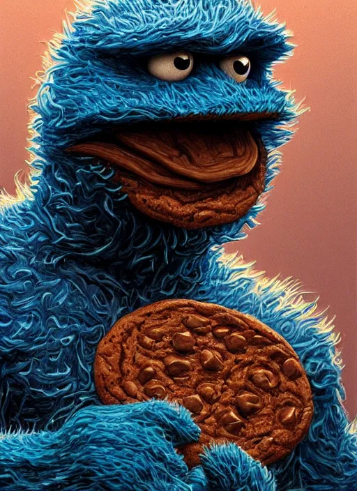 Prompt: portrait of Cookie Monster in Society (1989), intricate, highly detailed, centered, studio background, digital painting, artstation, concept art, smooth, sharp focus, illustration, artgerm, donato giancola, Joseph Christian Leyendecker, WLOP, Artgerm