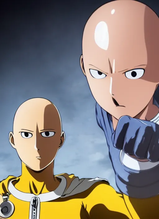 Image similar to A full portrait photo of real-life saitama one punch man, f/22, 35mm, 2700K, lighting, perfect faces, award winning photography.