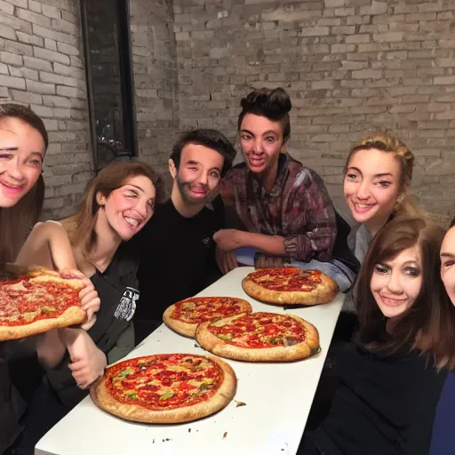 Prompt: Brooklin 99 cast eating power pizza