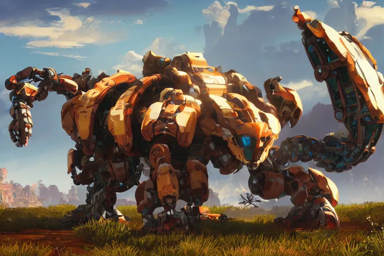 Image similar to shell - walker machine mecha animal beast robot of horizon forbidden west horizon zero dawn bioluminiscence global illumination ray tracing hdr fanart arstation by sung choi and eric pfeiffer and gabriel garza and casper konefal