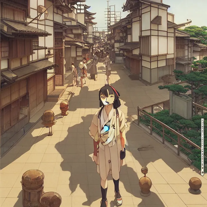 Image similar to empty japanese city, summer, in the style of studio ghibli, j. c. leyendecker, greg rutkowski, artem