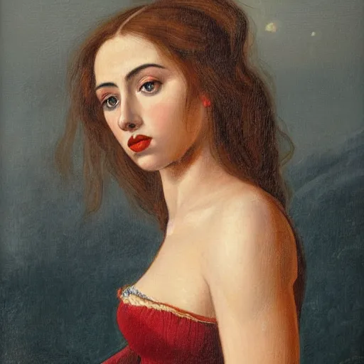 Image similar to a detailed side view portrait oil painting of a very young italian woman resembling scarlett johansson and ana de armas, by sandro boticelli, in the style of boticelli's young woman in mythological guise