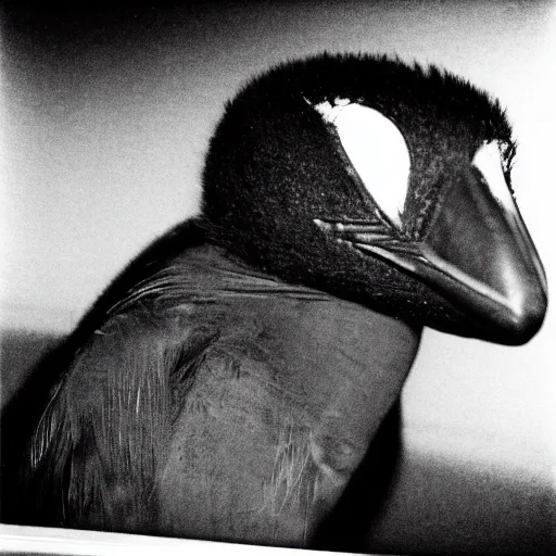 Image similar to close-up shot of a quetzal wearing hoodie in 80s, funny, Polaroid photo, by Warhol