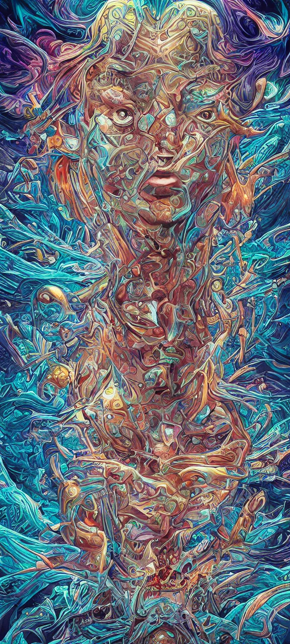 Image similar to android jones alex grey android jones alex grey mark cooper, artgerm artstation award winning photorealistic detailed hypervivid intense fantasy concept art, hypervivid intense mcbess, the sea by dan mumford