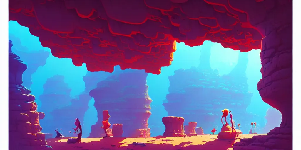 Image similar to deep natural cave wall, dynamic light, global illumination, illustration by josan gonzales and moebius, rhads, clean thick line, comics style,