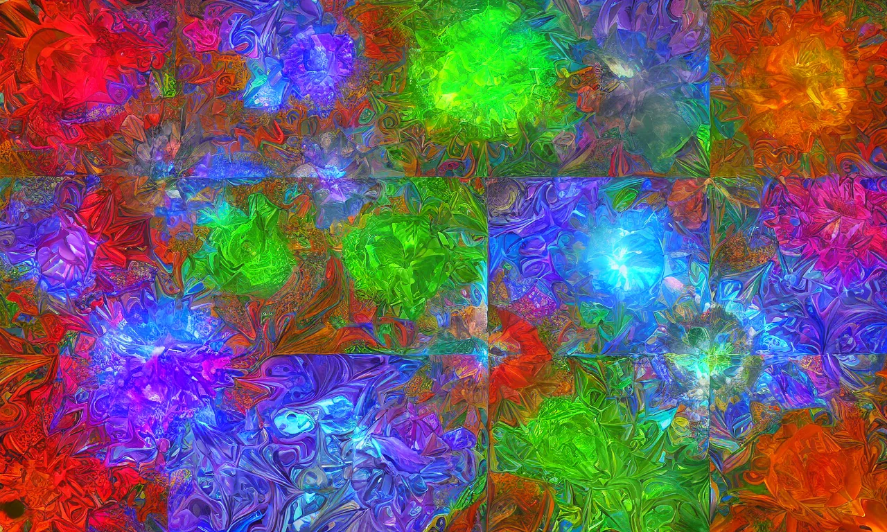 Image similar to voronoi engine laboratory 3 d volume kaleidoscope mandala fractal chakra digital multicolor stylized concept substance liquid nebula stone, a spectacular view cinematic rays of sunlight comic book illustration, by john kirby radiating a glowing aura global illumination ray tracing hdr depth fog overlay multiply photoshop layer