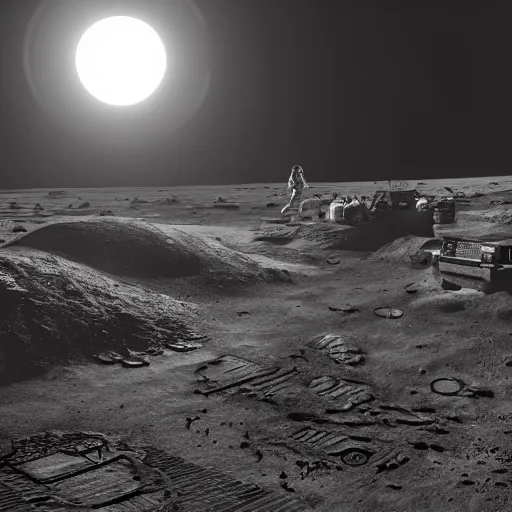 Image similar to alien bases on the moon, dramatic lighting, cinematic, establishing shot, extremly high detail, photorealistic, cinematic lighting, artstation, style by greg rutkowsky