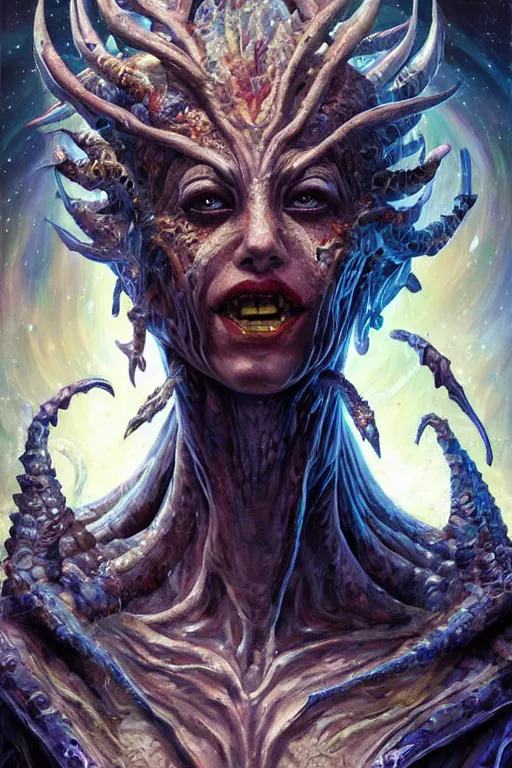 Image similar to beautiful oil painting with rich details of a starfields loosely clung together as a chaos human-beast hybrid, hybrid from dungeons and dragons and art direction by James Cameron ;by artgerm; wayne reynolds art station; cinematic quality character render; low angle; ultra high quality model; production quality cinema model;