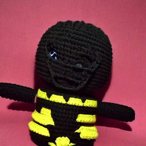 Prompt: crochet doll of snoop dog as batman