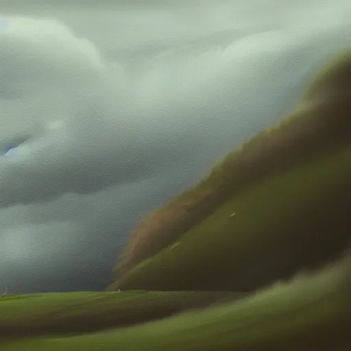 Image similar to a regretful man on a hill and storm is coming, digital painting, futured, ultra detailed