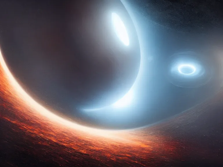 Image similar to a black hole. gargantua, scifi scene, vacuum of space, volumetric lighting, high resolution, very detailed, concept art