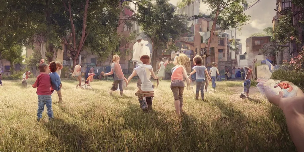 Prompt: one day right there in alabama little white boys and white girls will be able to join hands with little white boys and white girls as sisters and brothers. i have a dream. ultrafine highly detailed hyper realistic colorful illustration, unreal engine highly rendered, global illumination, radiant light, intricate and detailed environment