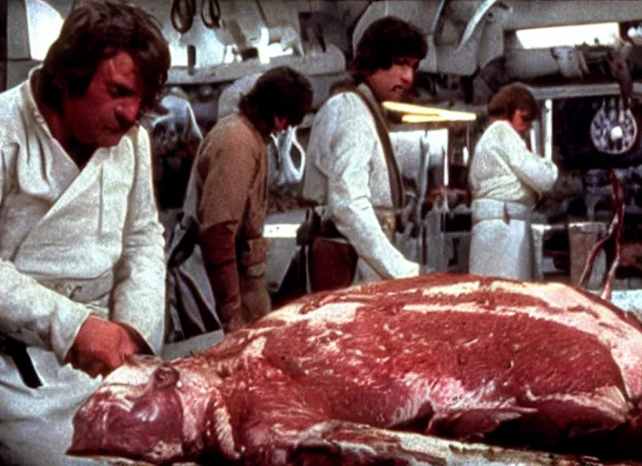 Image similar to a film still of a butchery in star wars a new hope