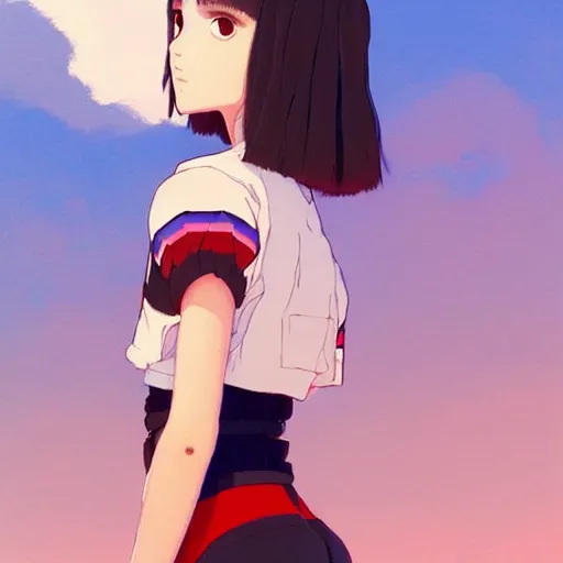 Image similar to a beautiful! boyish! natalie portman alluring gravure! model, wearing oversized aztec bomber jacket and leotard, poofy bomber jacket with mayan patterns, gapmoe yandere grimdark, trending on pixiv fanbox, painted by greg rutkowski makoto shinkai takashi takeuchi studio ghibli, akihiko yoshida