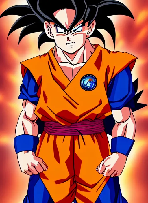 Image similar to a full portrait photo of super saiyan son goku, f / 2 2, 3 5 mm, 2 7 0 0 k, lighting, perfect faces, award winning photography.