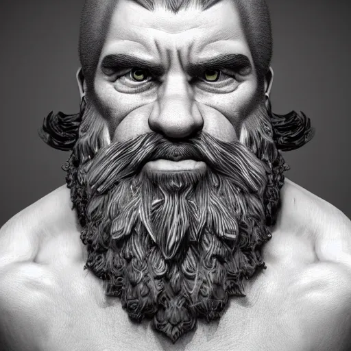 Image similar to ultra realistic portrait of a small dwarf with an large beard, muscular build, tough, highly detailed trending on artstation, photo, medieval, fantasy