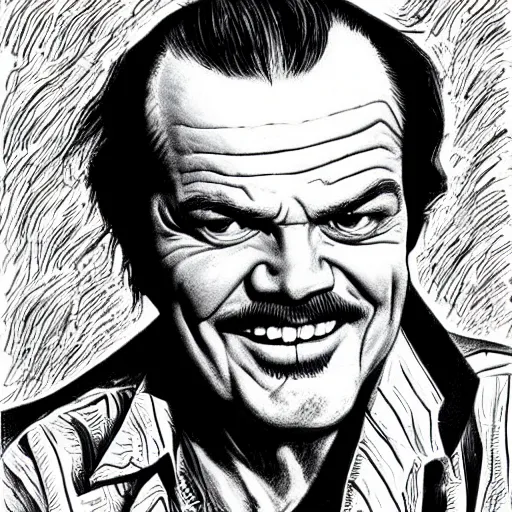 Prompt: a portrait of Jack Nicholson drawn by Robert Crumb