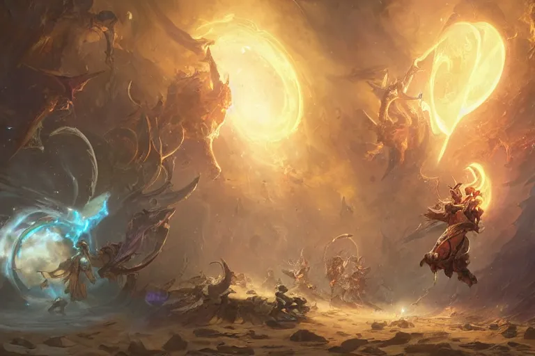 Image similar to a time traveler opening a giant portal in the baroque era, league of legends art style, hearthstone art style, epic fantasy style art by Craig Mullins, fantasy epic digital art, epic fantasy card game art by Greg Rutkowski