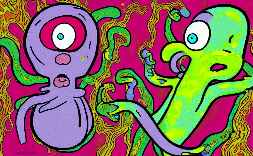 Prompt: squidward taking an acid trip, digital painting