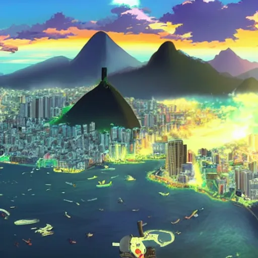 Prompt: rio de janeiro in an anime film, directed by makoto shinkai