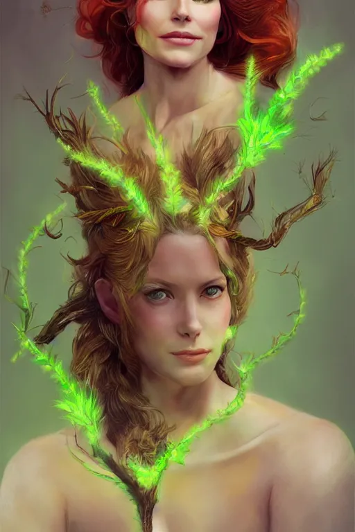 Prompt: portrait of mariel hemingway as titania, summer queen. faerie queen. queen of light, green, poison ivy, made by caravaggio stanley artgerm lau wlop rossdraws artstation cgsociety concept art cgsociety octane render