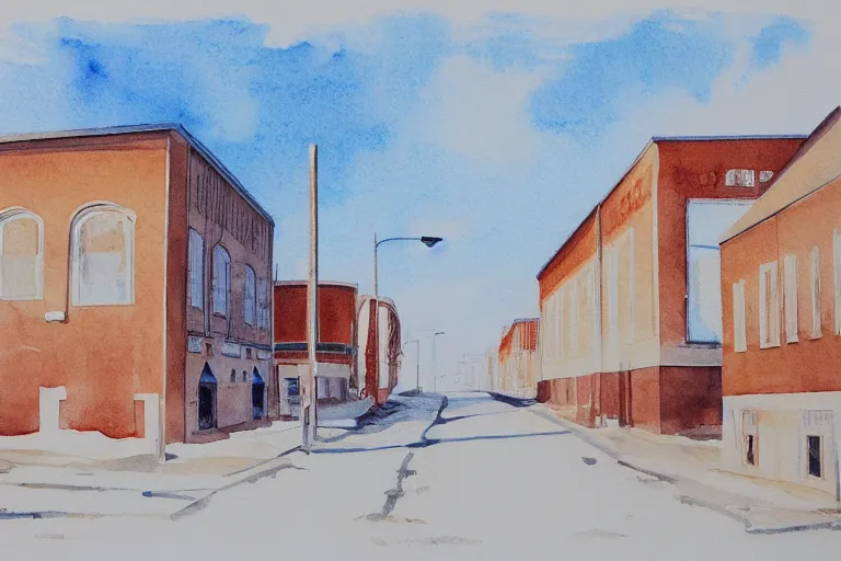 Prompt: a water color painting of a desolate lulea street by lars lerin