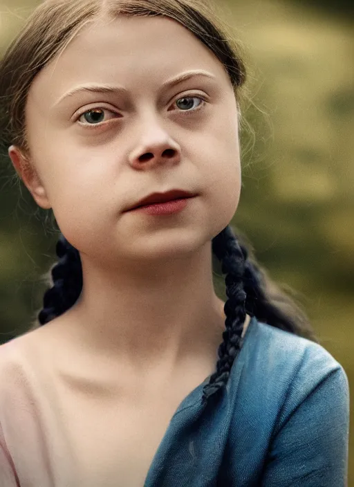 Image similar to closeup portrait of greta thunberg gil elvgren style, depth of field, zeiss lens, detailed, symmetrical, centered, fashion photoshoot, by Annie Leibovitz and Steve McCurry, David Lazar, Jimmy Nelsson, Breathtaking, 8k resolution, extremely detailed, beautiful, establishing shot, artistic, hyperrealistic, beautiful face, octane render