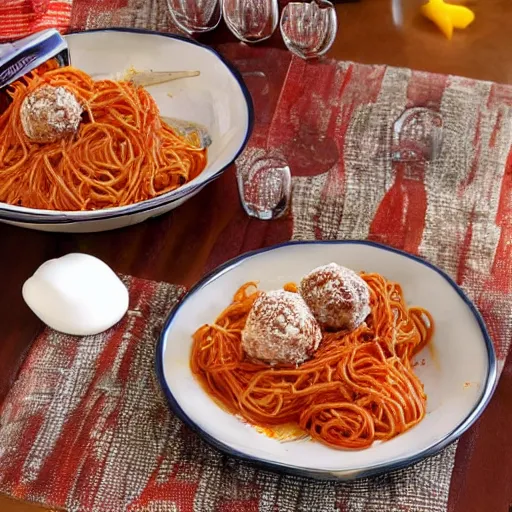 Image similar to spaghetti and meatballs shaped into a living room set