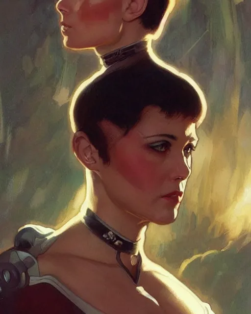 Image similar to a bald serbian!!! young woman as a star trek captain, a still from star trek painted by artgerm and greg rutkowski and alphonse mucha. clear highly detailed face, beautiful sci fi art