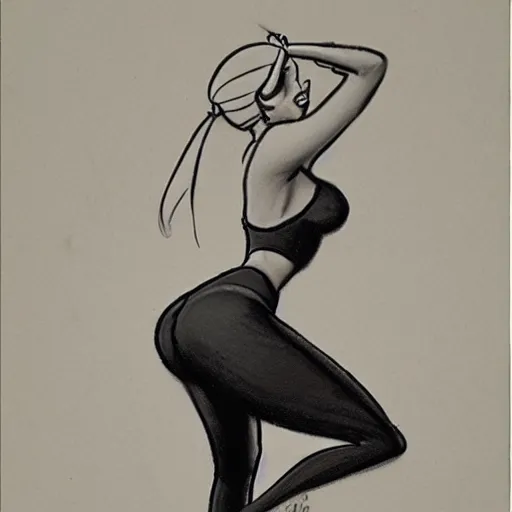 Image similar to milt kahl sketch of thick cuban girl wearing black yoga pants