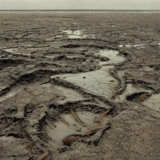 Prompt: 10000 year old meme about how The ice cleared out of the land leaving behind a quagmire of mud, swamps and sloughs. It remained an inhospitable environment for some time.