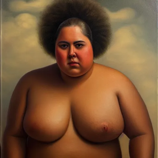 Prompt: A portrait of a strong and thick attractive non-binary person, medium skin tone, Mexican, oil painting, majestic, detailed, high resolution