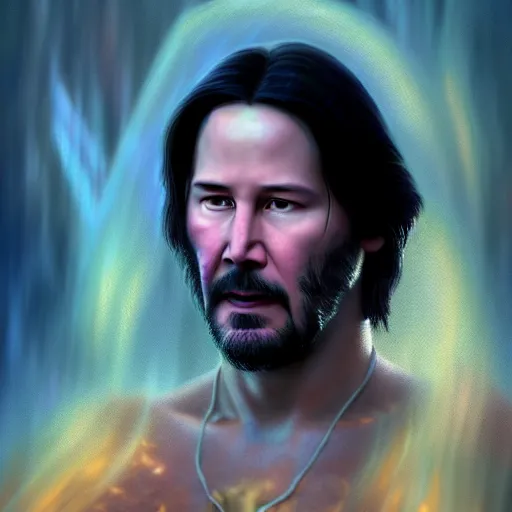 Prompt: keanu reeves as majestic gracious regal goddess persephone portrait, ancient greece, elysium, atmospheric lighting, painted, intricate, volumetric lighting, beautiful, rich deep colours masterpiece, golden hour, sharp focus, ultra detailed, by leesha hannigan, ross tran, thierry doizon, kai carpenter, ignacio fernandez rios