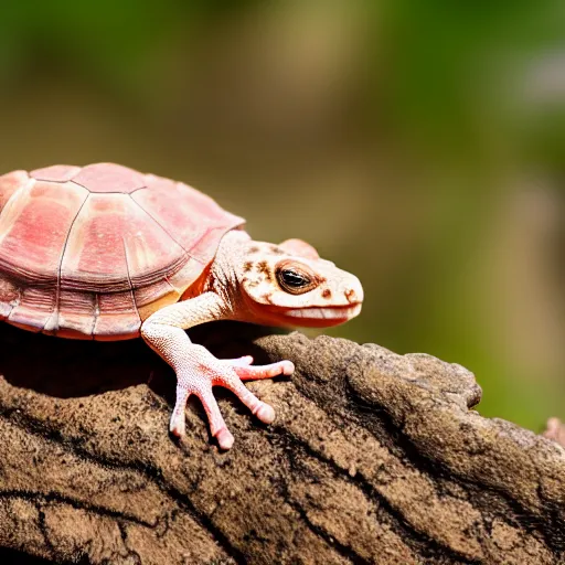 Prompt: An award winning photo of New Zealand pink gecko tortoise looking at the camera, cute, nature photography, National Geographic, 4k