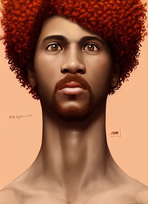 Image similar to illustration of short curly orange afro hair men as a self, portrait, smooth, unreal engine 5, octane, reflects, masterpiece artwork, ultra detailed, artgerm, as pixar film poster, digital art, trending on artstation, behance, deviantart