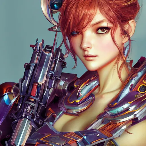 Image similar to studio portrait of lawful good colorful female holy mecha paladin absurdly beautiful, elegant, young sensual graceful woman, ultrafine hyperrealistic detailed face illustration by kim jung gi, irakli nadar, intricate linework, sharp focus, bright colors, matte, octopath traveler, final fantasy, unreal engine highly rendered, global illumination, radiant light, intricate environment