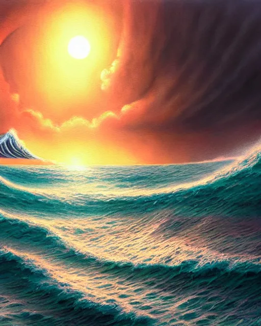 big tsunami, shore, sunset, hyper realistic, | Stable Diffusion | OpenArt