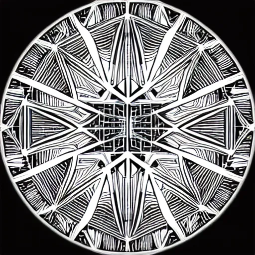 Image similar to symmetrical pattern ; black and white ; golden ratio ; holy geometry ; geometrical ; complex