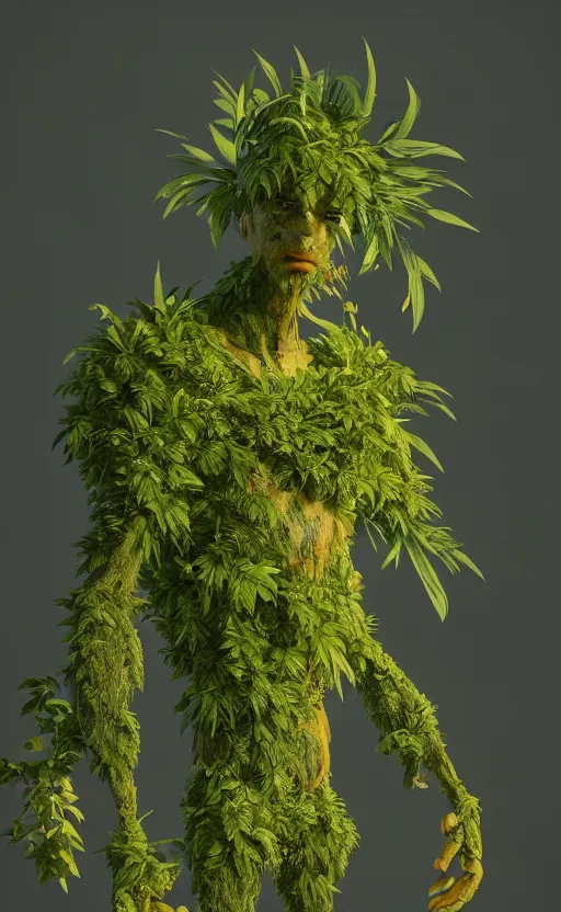 Image similar to a plant creature, foliage, plant filaments, flowers, humanoid shape, full body, photorealistic, 4 k, octane render, cinematic lighting, artistic photography, insanely detailed and intricate