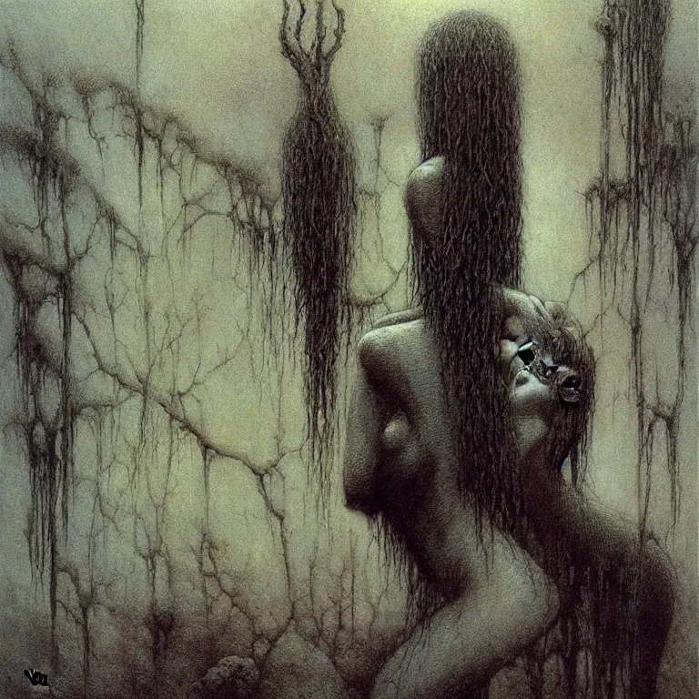 Image similar to portrait of monstergirl by Beksinski, Luis Royo